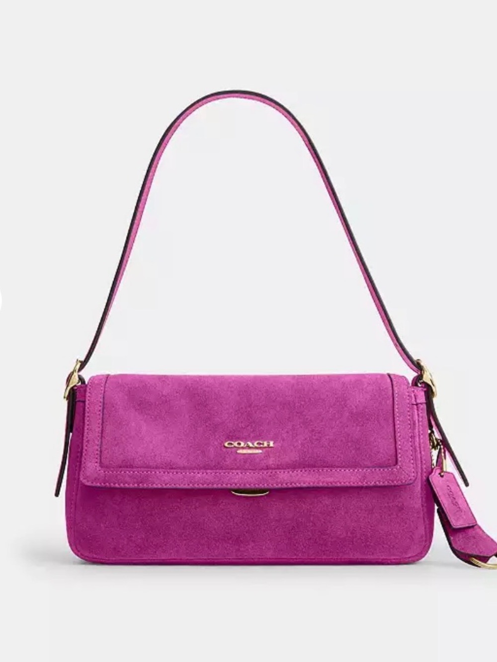 Coach Etta Small Magenta Suede Shoulder Bag with Gold Hardware NWT